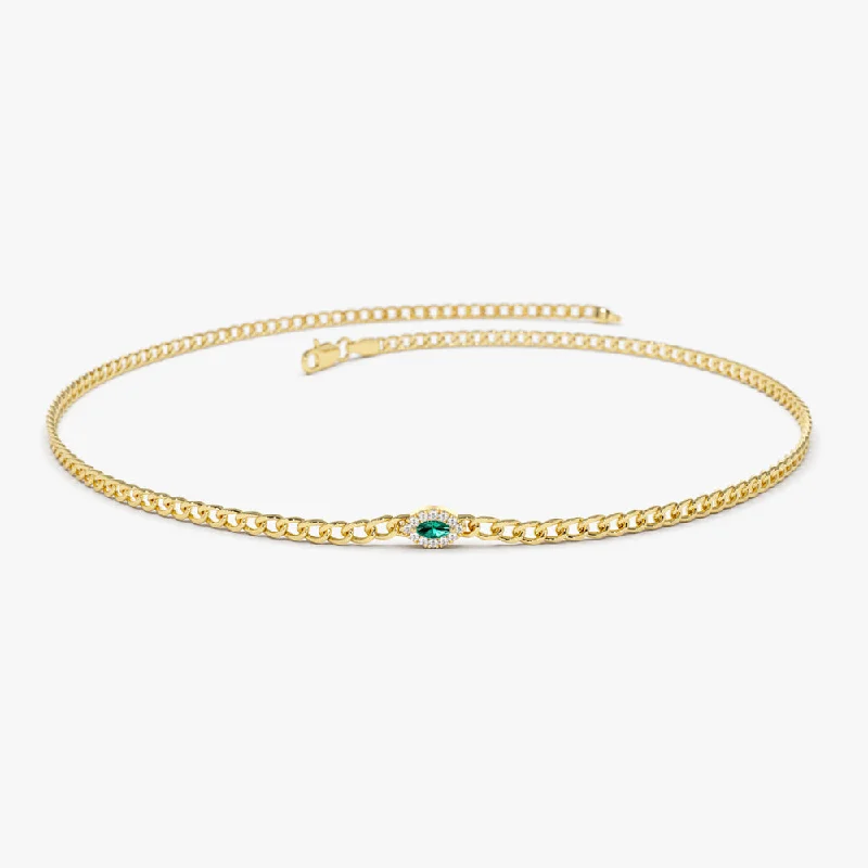 minimalist arc apex bracelet-minimalist arc apex bracelet-Cloud drop bracelet-14k 2MM Curb Link Marquise Emerald Bracelet