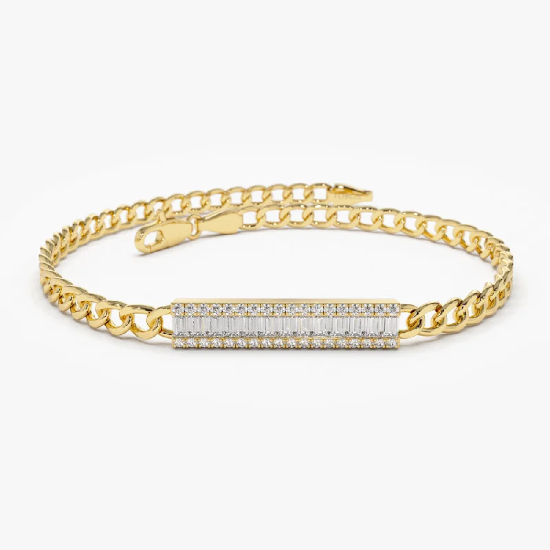 bohemian ridge apex bracelet-bohemian ridge apex bracelet-Symbol code bracelet-14k Baguette Diamond Bar Curb Link Bracelet