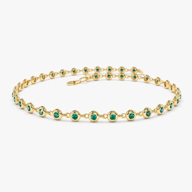 bohemian totem bracelet-bohemian totem bracelet-Ridge charm bracelet-14k Bezel Set Emerald Tennis Bracelet