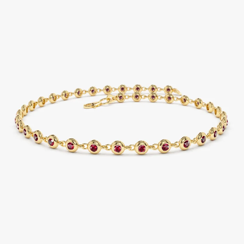 floral prong diamond bracelet-floral prong diamond bracelet-Lily bloom bracelet-14k Bezel Set Ruby Tennis Bracelet