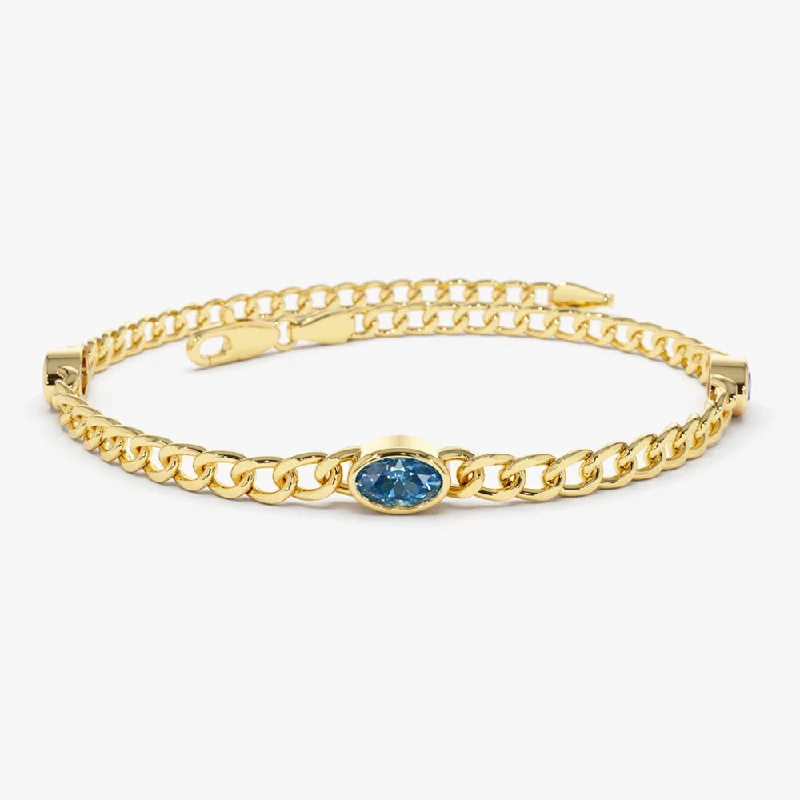 bohemian summit ridge bracelet-bohemian summit ridge bracelet-Arcing band bracelet-14k Cuban Link Bracelet w/ Bezel Setting London Blue Topaz