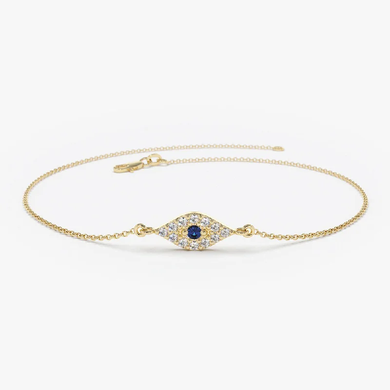 matte bronze spiral bracelet-matte bronze spiral bracelet-Flickering light bracelet-14k Diamond and Sapphire Evil Eye Bracelet