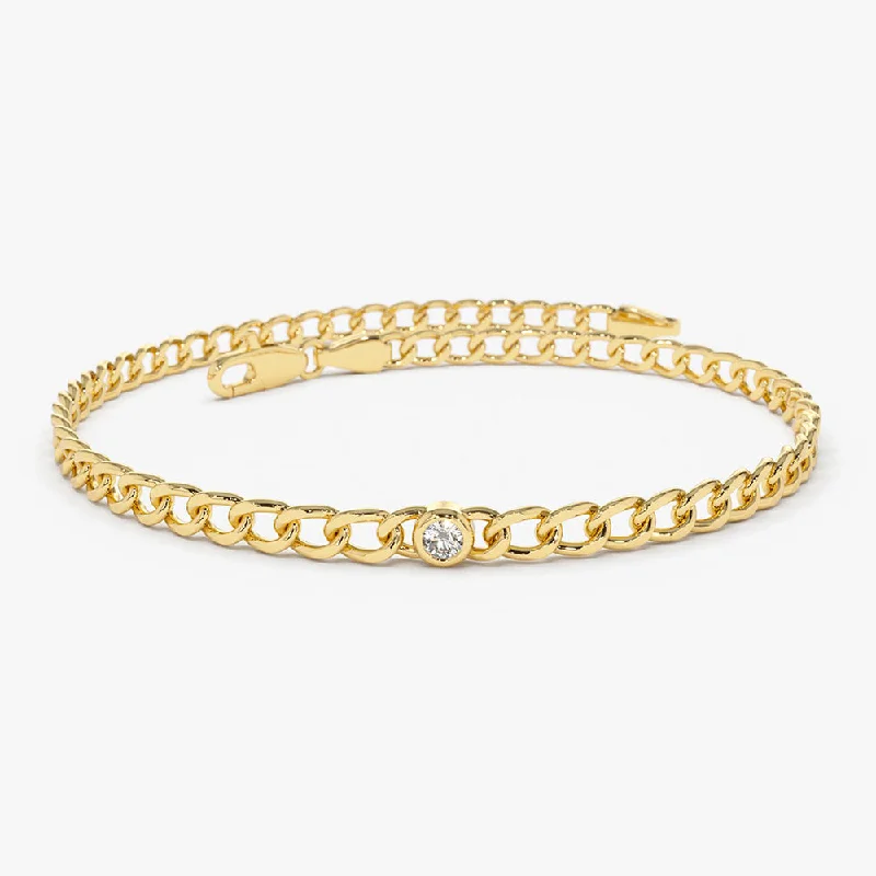 matte silver layer bracelet-matte silver layer bracelet-Solar glow bracelet-14k Gold Cuban Link Bracelet w/ Bezel Setting Diamond