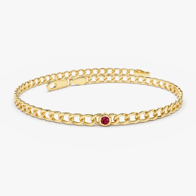 modern contoured chain bracelet-modern contoured chain bracelet-Tucked seam bracelet-14k Gold Cuban Link Bracelet w/ Bezel Setting Ruby