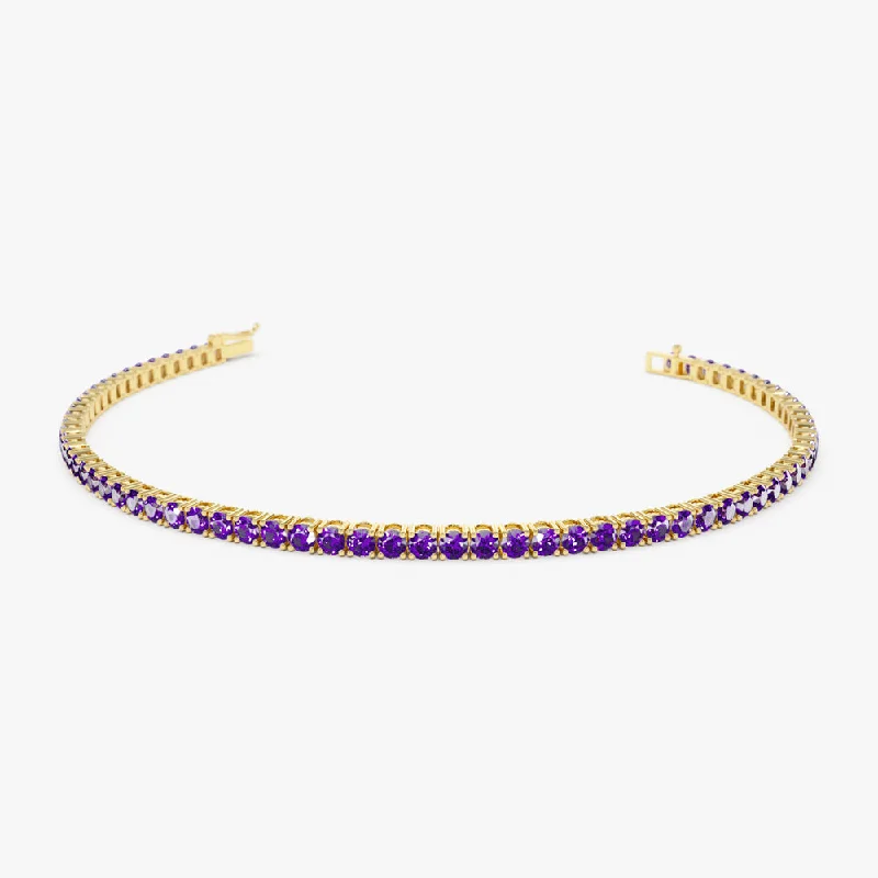 tarnished rose layered bracelet-tarnished rose layered bracelet-Drift stripe bracelet-14k Prong Setting Amethyst Tennis Bracelet