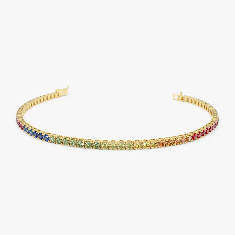 tarnished rose layered bracelet-tarnished rose layered bracelet-Drift stripe bracelet-14k Prong Setting Diamond and Multi-Color Sapphire Tennis Bracelet