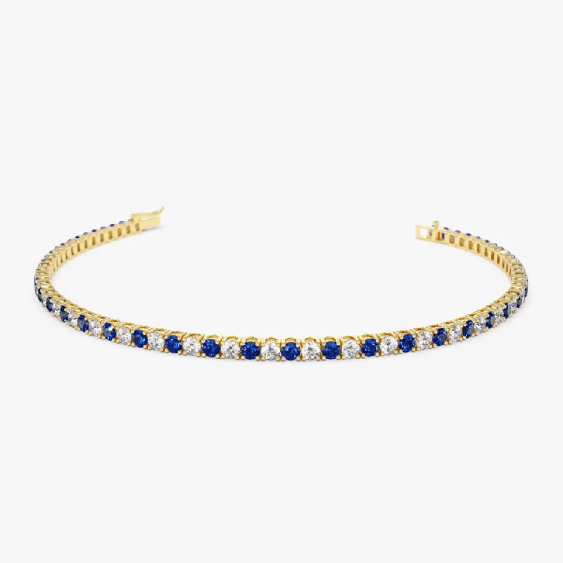 modern arched chain bracelet-modern arched chain bracelet-Shale shard bracelet-14k Prong Setting Diamond and Sapphire Tennis Bracelet