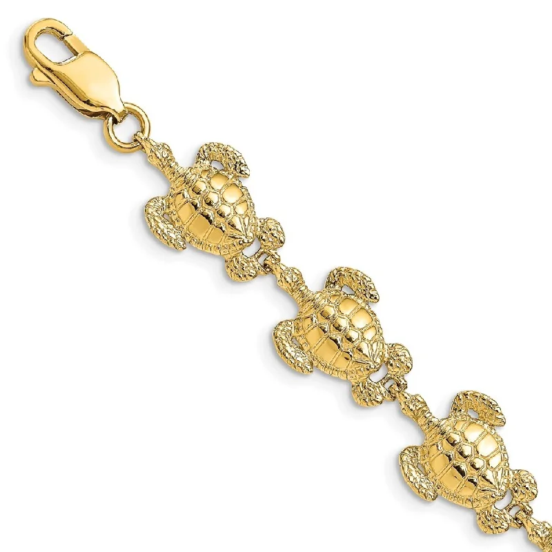 adjustable summit ridge bracelet-adjustable summit ridge bracelet-Tulip set bracelet-14k Yellow Gold 12mm Polished /Textured Sea Turtle Bracelet, 7.25"