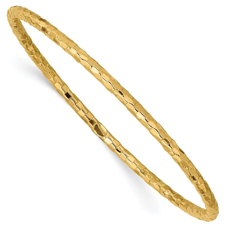 artisan-crafted titanium bracelet-artisan-crafted titanium bracelet-Trailing vine bracelet-14k Yellow Gold 3mm Textured Slip-on Bangle Bracelet, 8"