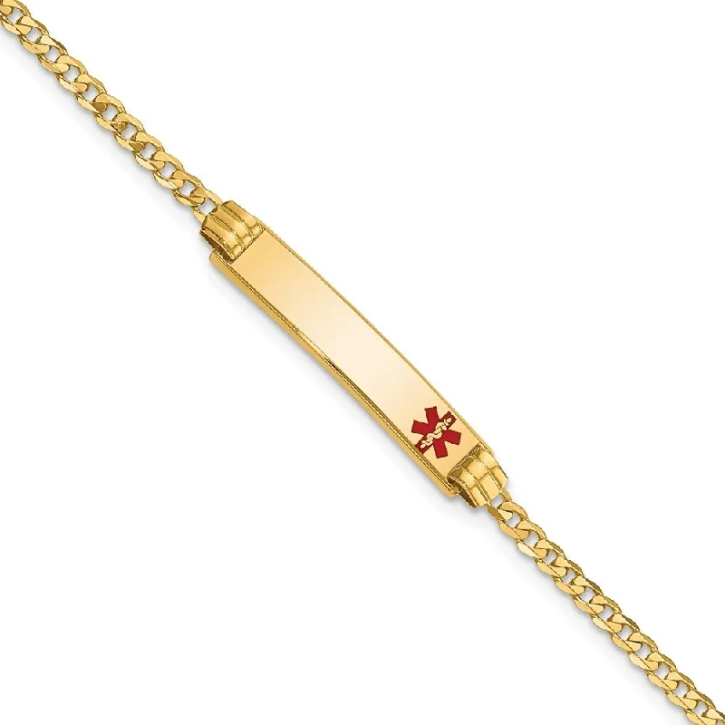 artisan-crafted rose bracelet-artisan-crafted rose bracelet-Net weave bracelet-14k Yellow Gold 5.5mm Medical Red Enamel Curb Link ID Bracelet, 7"