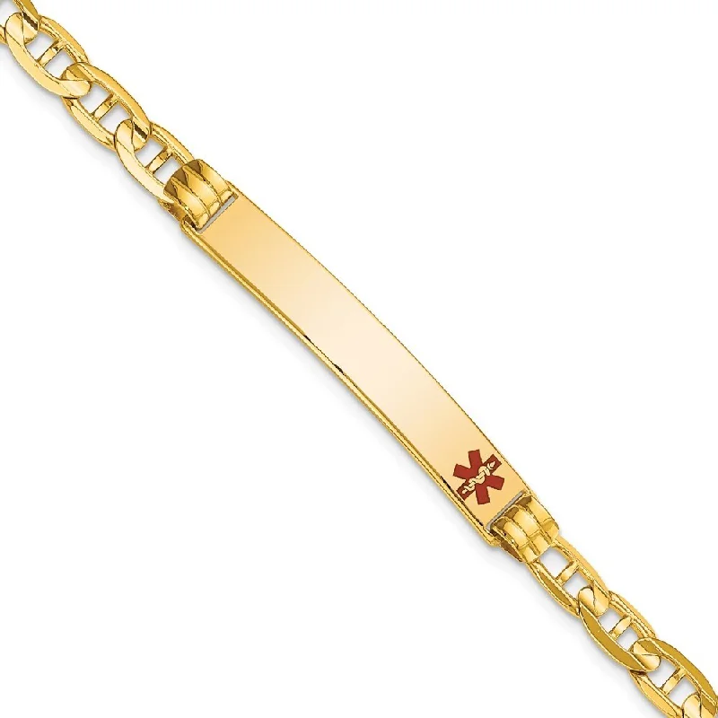 inscribed heritage chain bracelet-inscribed heritage chain bracelet-Paired stone bracelet-14k Yellow Gold 6.5mm Medical Red Enamel Anchor ID Bracelet, 7"