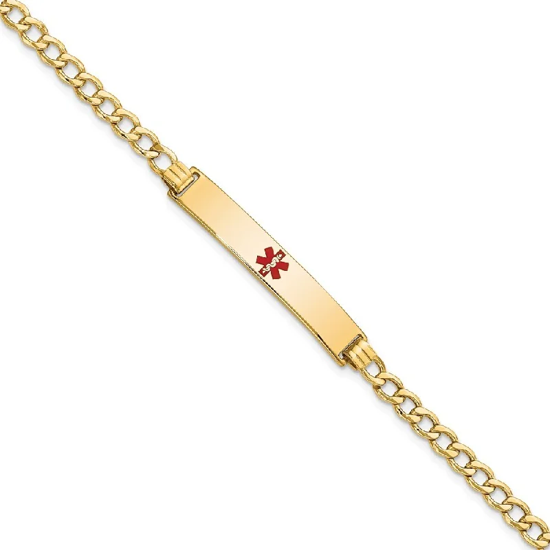 bohemian peak apex bracelet-bohemian peak apex bracelet-Orchid flower bracelet-14k Yellow Gold 6.5mm Semi-Solid Medical Polished Red Enamel Curb ID Bracelet, 7"