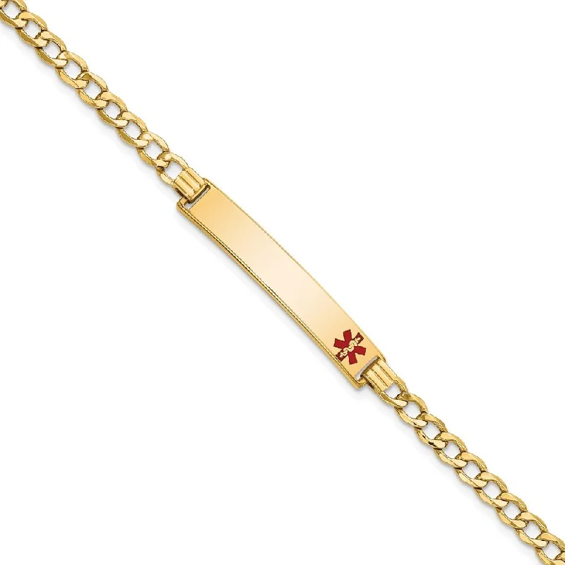 modern sleek stellar bracelet-modern sleek stellar bracelet-Meadow grass bracelet-14k Yellow Gold 6.5mm Semi-solid Medical Red Enamel Curb Link ID Bracelet, 7"