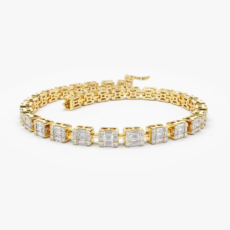 nature-themed summit apex bracelet-nature-themed summit apex bracelet-Stream stone bracelet-14K Baguette and Round Diamond Illusion Setting Tennis Bracelet