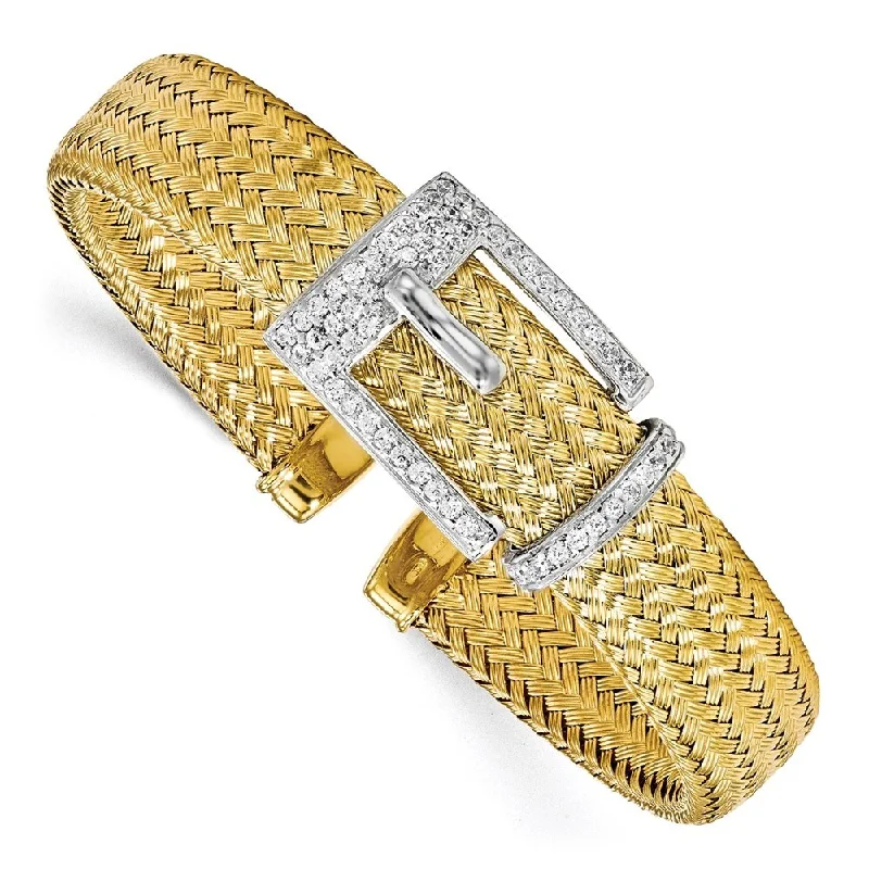 nature-themed summit apex bracelet-nature-themed summit apex bracelet-Stream stone bracelet-925 Sterling Silver Gold-plated 12.5mm Cubic Zirconia Woven Cuff Bangle Bracelet, 6.75"