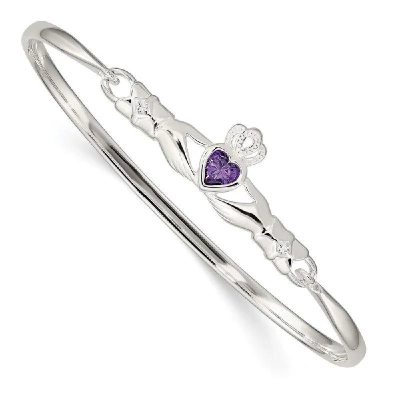 vintage-inspired chalcedony bracelet-vintage-inspired chalcedony bracelet-Tail fluke bracelet-925 Sterling Silver Purple Cubic Zirconia Claddagh Bangle Bracelet