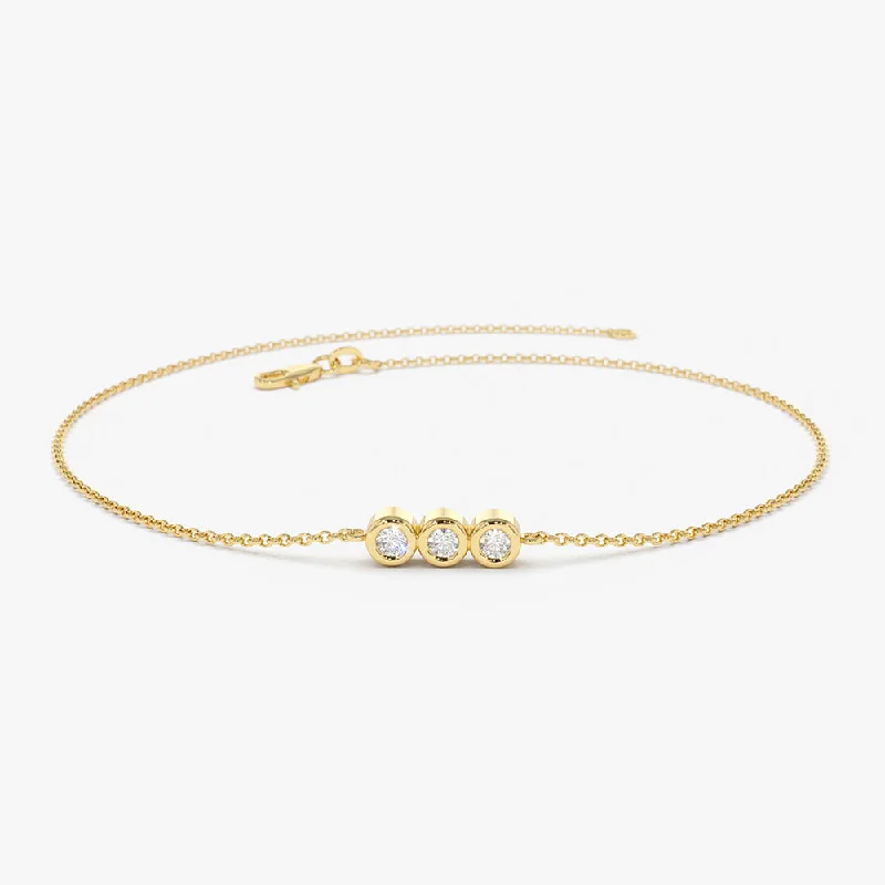 artisan-crafted titanium bracelet-artisan-crafted titanium bracelet-Trailing vine bracelet-14K Gold Trio Diamond Bracelet with Thin Chain