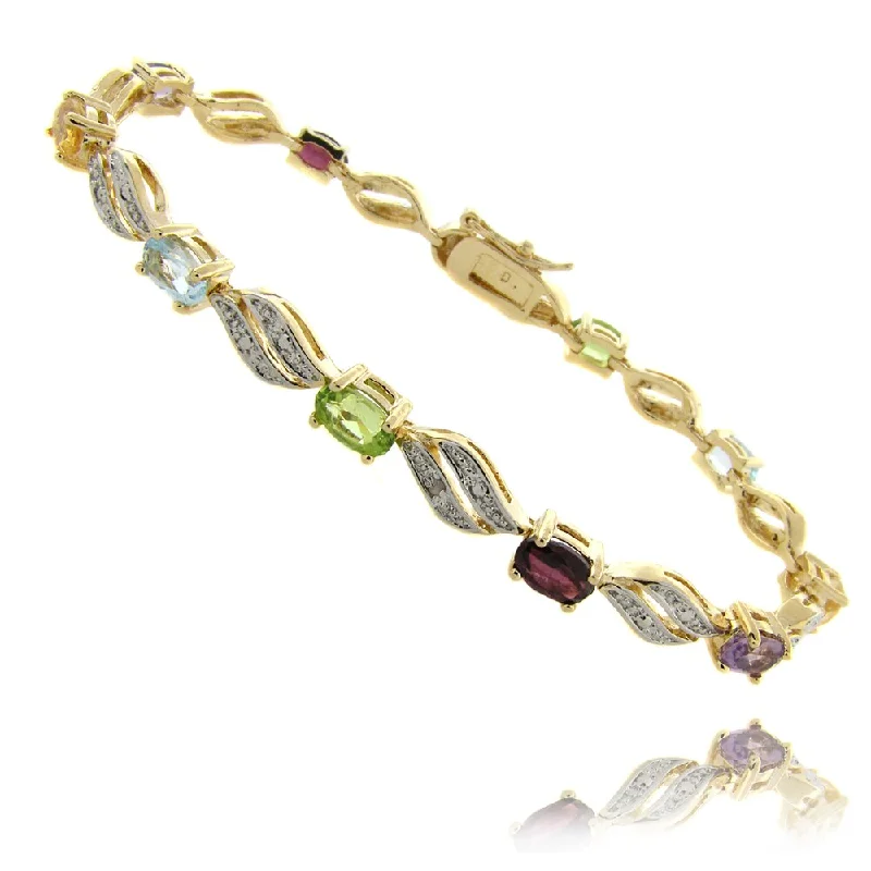 modern sleek peak summit bracelet-modern sleek peak summit bracelet-Coarse texture bracelet-Dolce Giavonna 14k Gold Overlay Multi-Gemstone and Diamond Accent Link Bracelet