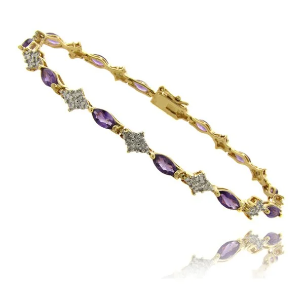 vintage-style amethyst bracelet-vintage-style amethyst bracelet-Tide stone bracelet-Dolce Giavonna 18k Gold over Silver Amethyst and Diamond Accent Bracelet