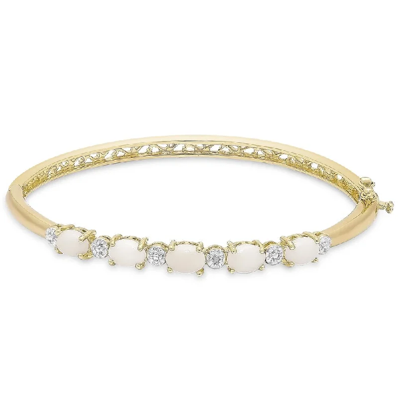 floral prong diamond bracelet-floral prong diamond bracelet-Lily bloom bracelet-Dolce Giavonna Gold Overlay Simulated Opal and Diamond Accent Bangle