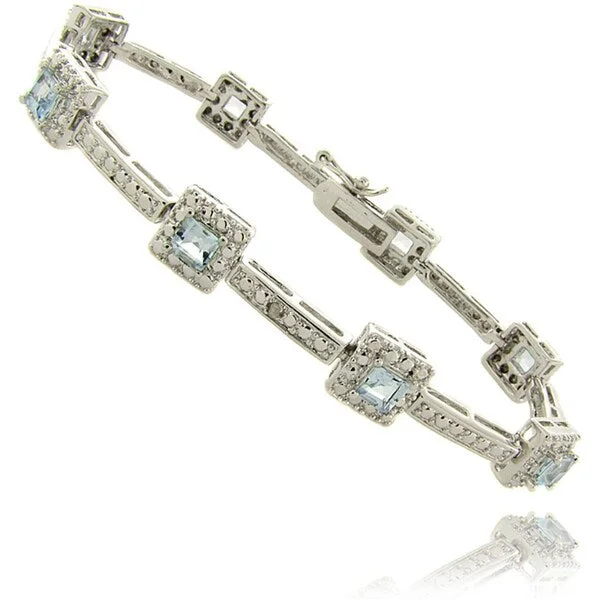 bohemian crest apex bracelet-bohemian crest apex bracelet-Crumbled stone bracelet-Dolce Giavonna Silverplated 3ct TW Blue Topaz and Diamond Accent Square Bracelet