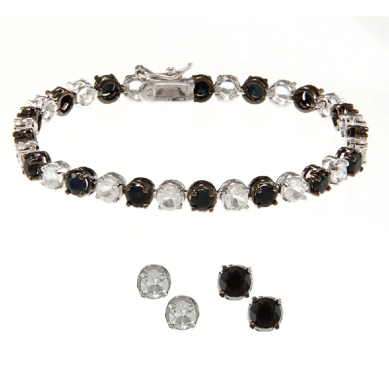 bohemian ridge apex bracelet-bohemian ridge apex bracelet-Symbol code bracelet-Dolce Giavonna Silverplated Black Sapphire and White Topaz Bracelet and 2 Pairs Earring Set