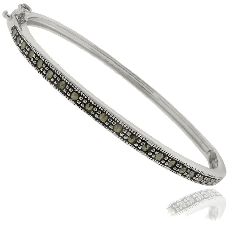 Dolce Giavonna Silverplated Marcasite Bangle Bracelet