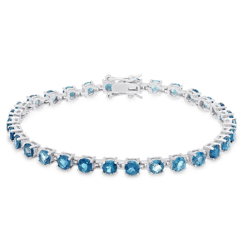 matte silver stellar bracelet-matte silver stellar bracelet-Satin weave bracelet-Dolce Giavonna Sterling Silver London Blue Topaz Tennis Bracelet