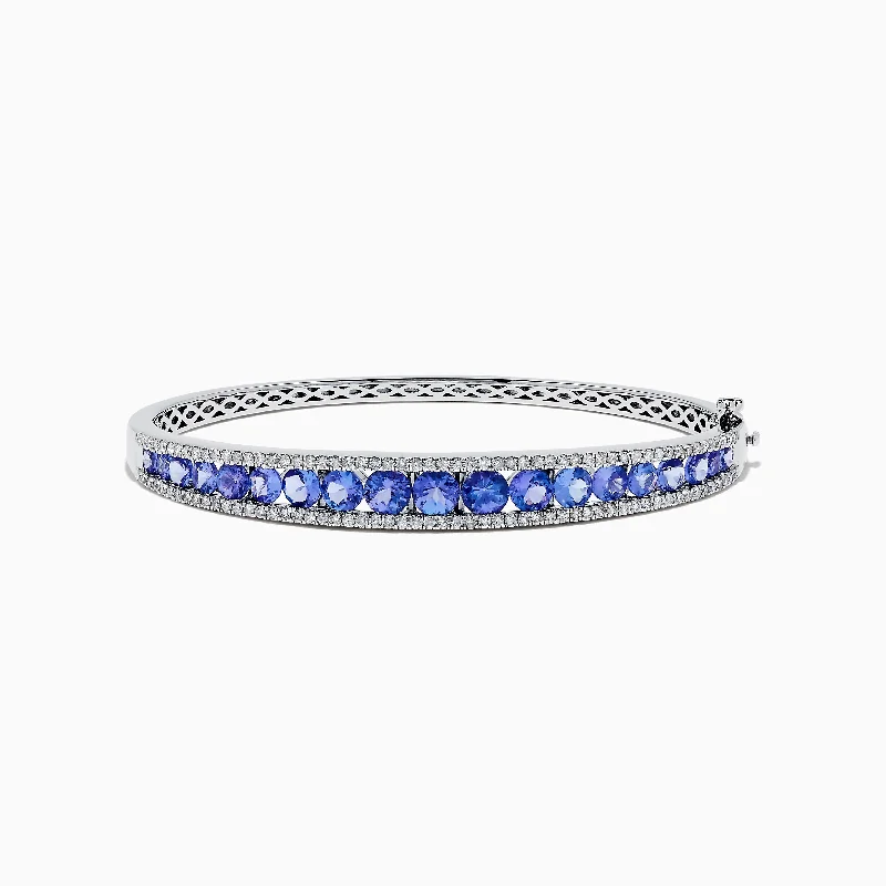 inscribed heritage chain bracelet-inscribed heritage chain bracelet-Paired stone bracelet-Nahla Siri 14K White Gold Tanzanite and Diamond Bangle