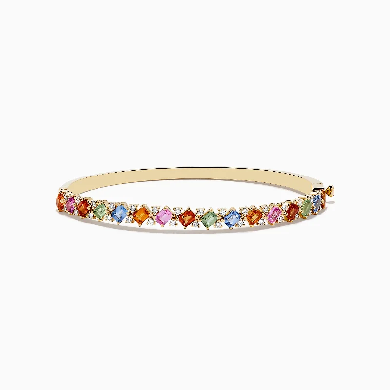 adjustable peak ridge bracelet-adjustable peak ridge bracelet-Branch vein bracelet-14K Yellow Gold Multi Sapphire and Diamond Bangle