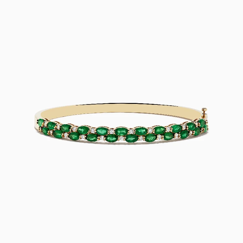 minimalist apex ridge bracelet-minimalist apex ridge bracelet-Classic style bracelet-14K Yellow Gold Emerald and Diamond Bangle