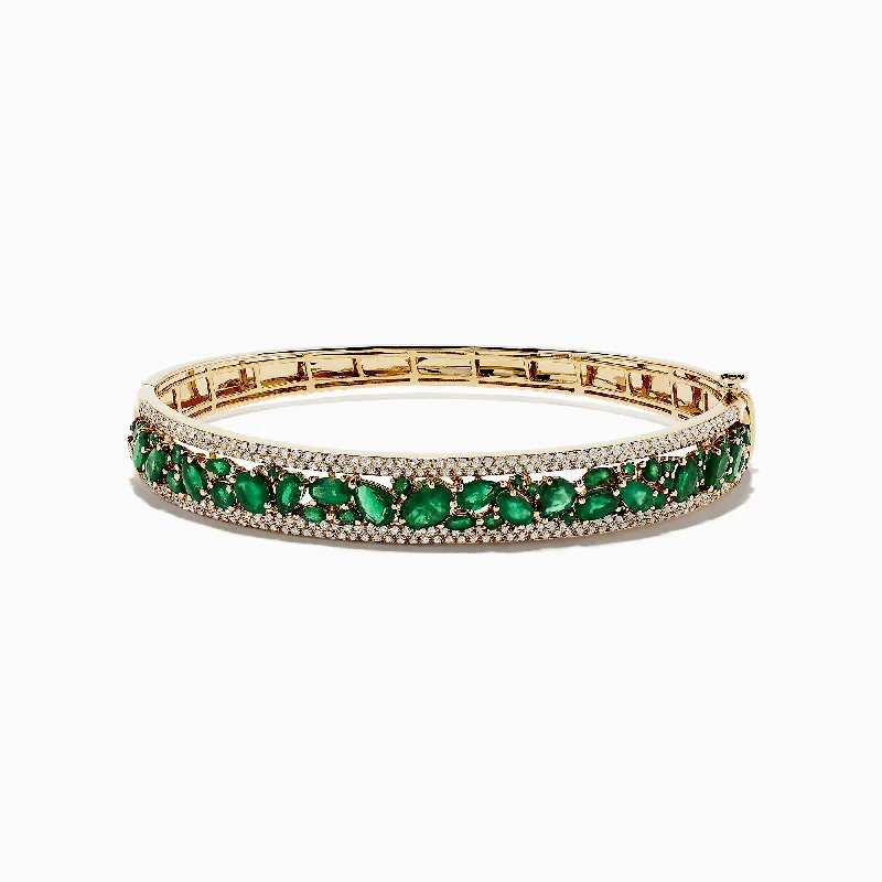 tarnished gold chain bracelet-tarnished gold chain bracelet-Violet petal bracelet-Brasilica 14K Yellow Gold Emerald and Diamond Bangle, 6.81 TCW