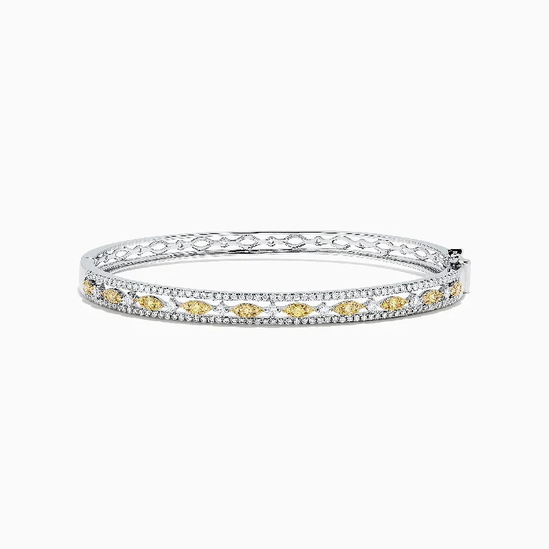 nature-themed crest ridge bracelet-nature-themed crest ridge bracelet-Carved pattern bracelet-Canare 14K White Gold Yellow and White Diamond Bangle, 1.27 TCW