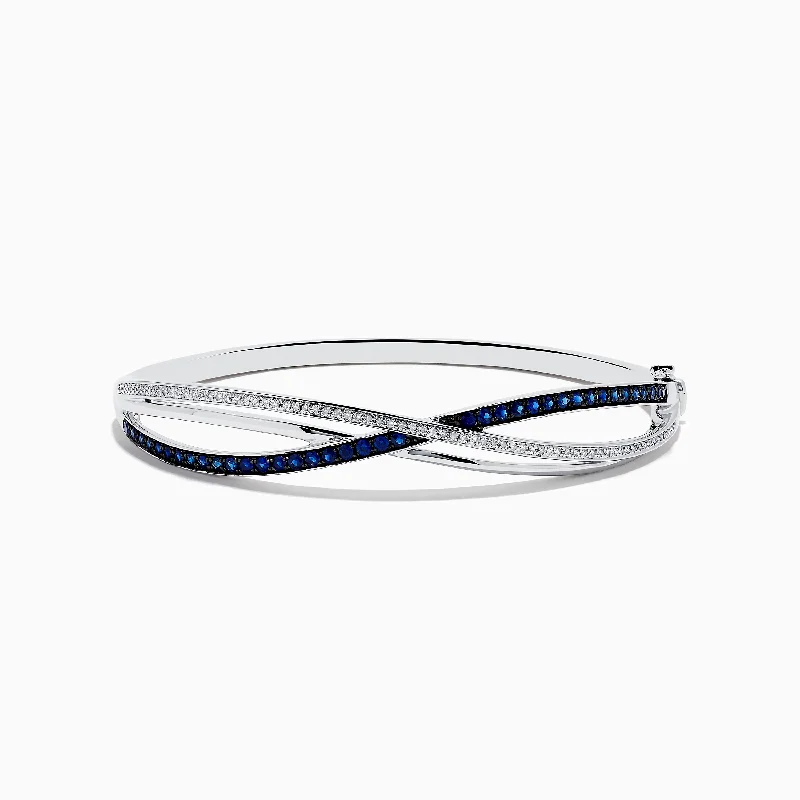 modern arched chain bracelet-modern arched chain bracelet-Shale shard bracelet-Royale Bleu 14K White Gold Blue Sapphire and Diamond Crossover Bangle