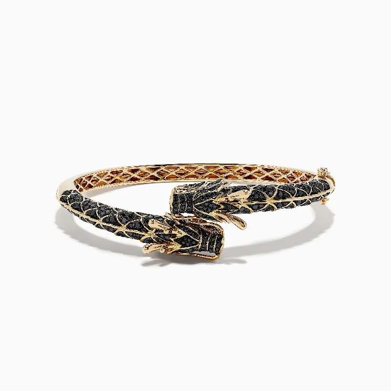 bold heptagonal topaz bracelet-bold heptagonal topaz bracelet-Dream set bracelet-Safari 14K Yellow Gold Black Diamond Dragon Bangle