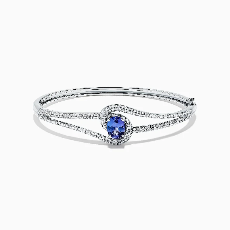 nature-themed summit apex bracelet-nature-themed summit apex bracelet-Stream stone bracelet-Nahla Siri 14K White Gold Tanzanite and Diamond Bangle, 2.61 TCW