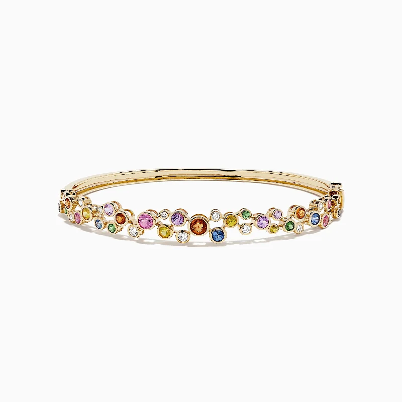 bold topaz summit apex bracelet-bold topaz summit apex bracelet-Turquoise point bracelet-Watercolors 14K Gold Multi Sapphire and Diamond Bangle, 2.80 TCW