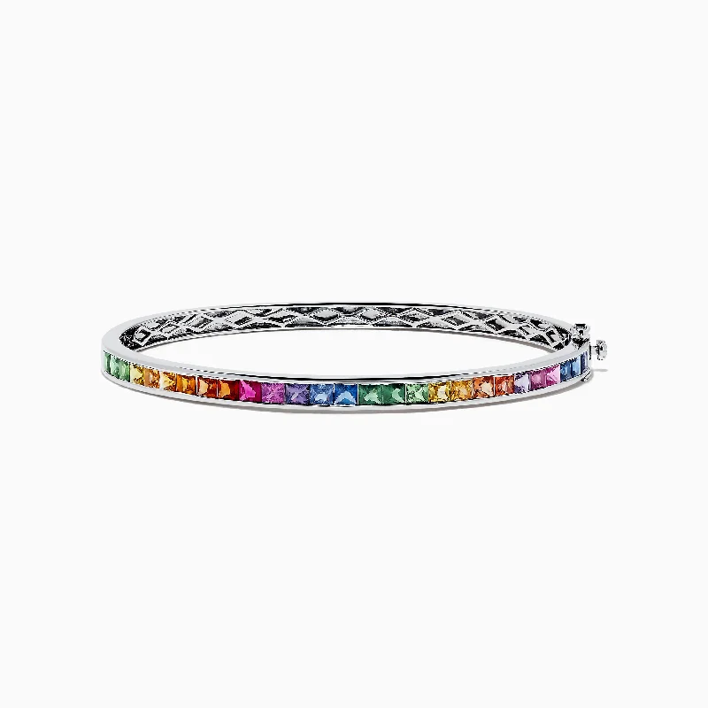 modern prong-set emerald bracelet-modern prong-set emerald bracelet-Vaulted link bracelet-Watercolors 14K White Gold Multi Sapphire Bangle