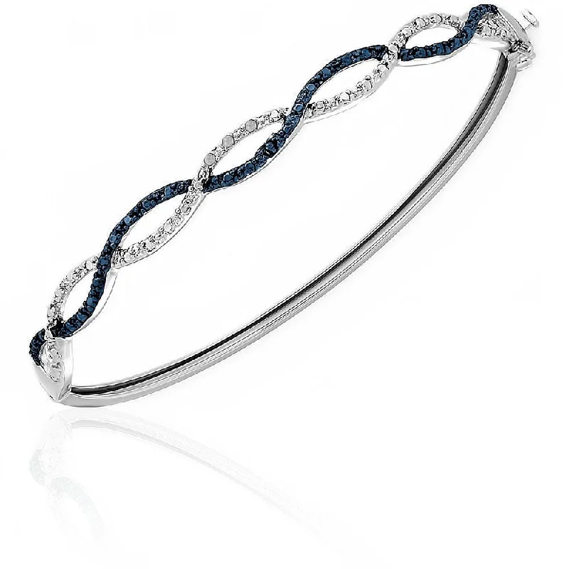 nature-themed branch ridge bracelet-nature-themed branch ridge bracelet-Woven twig bracelet-Finesque Silver Overlay Blue Diamond Accent Infinity Bangle