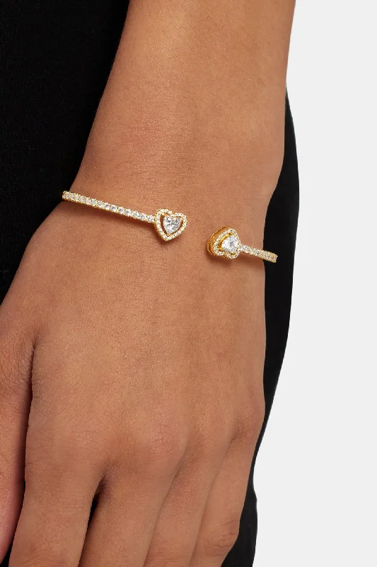 artisan-crafted silver bracelet-artisan-crafted silver bracelet-Faint color bracelet-Gold Plated Iced CZ Heart Bangle