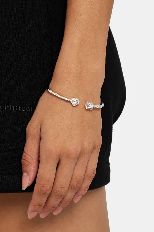 adjustable maple crest bracelet-adjustable maple crest bracelet-Aluminum band bracelet-Iced CZ Heart Bangle