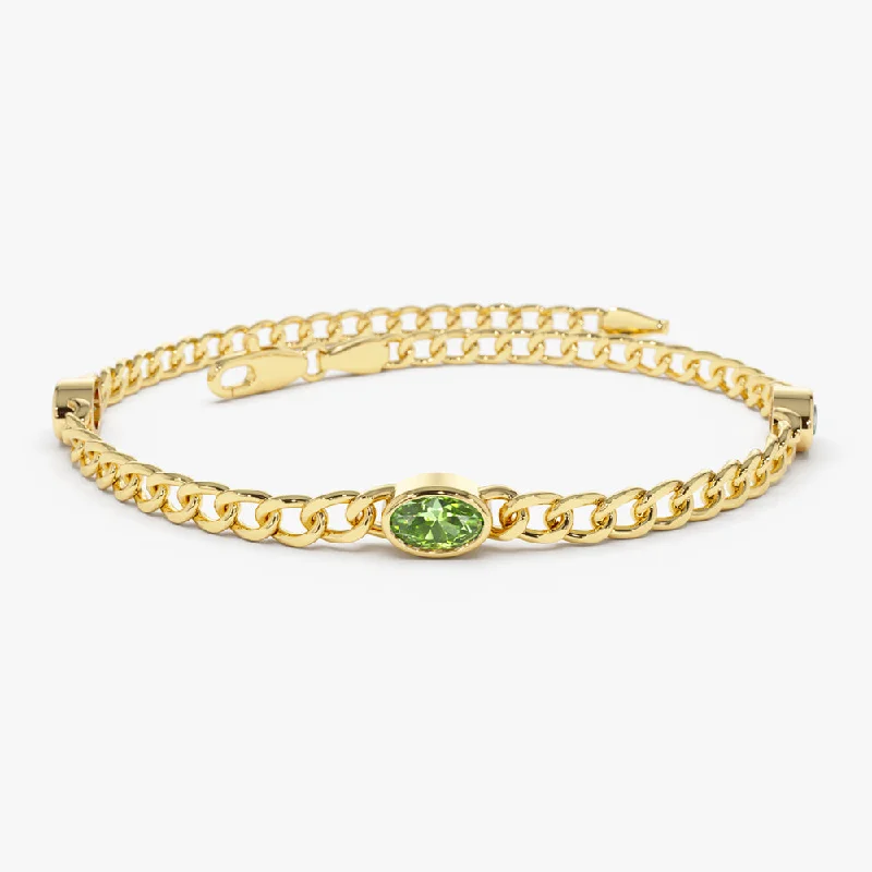 adjustable maple ridge bracelet-adjustable maple ridge bracelet-Glint druzy bracelet-14k Cuban Link Bracelet w/ Bezel Setting Peridot