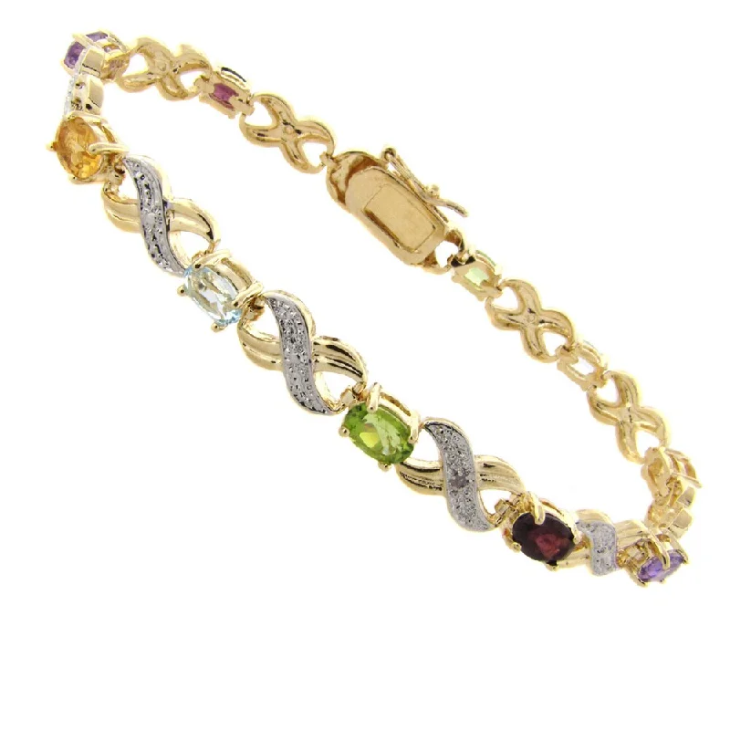 vintage-style amethyst bracelet-vintage-style amethyst bracelet-Flex clasp bracelet-Pretty Plus 14k Gold Overlay Multi-gemstone and Diamond Accent Bracelet