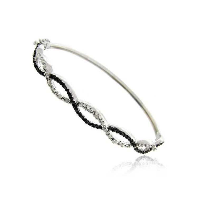 adjustable blaze bracelet-adjustable blaze bracelet-Sculpted cut bracelet-Pretty Plus Silvertone Black and White Diamond Accent Infinity Bangle