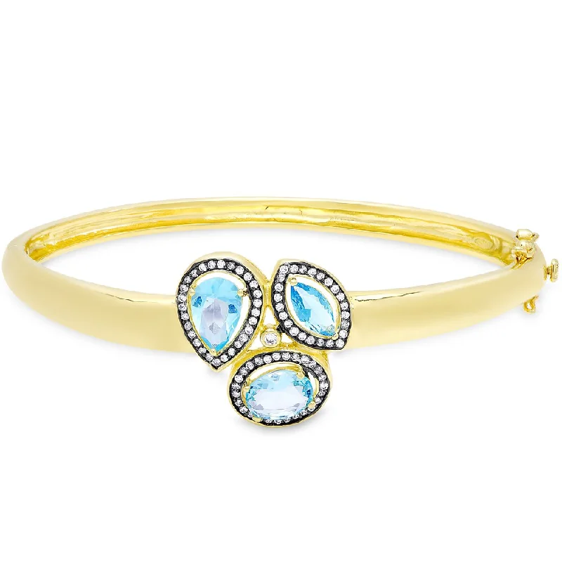 modern sleek crest apex bracelet-modern sleek crest apex bracelet-Velvet wrap bracelet-Samantha Stone Gold Over Sterling Silver Simulated Blue Topaz and Cubic Zirconia Three Stone Bangle