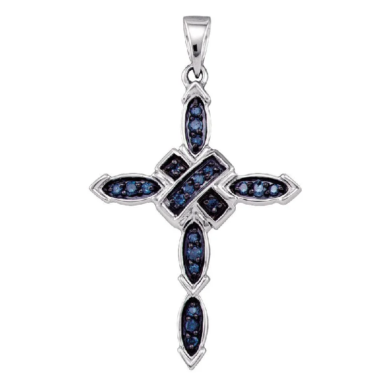 luxurious radiant-cut pendant necklace-Enamel chain necklace-10k White Gold Blue Color Enhanced Diamond Womens Religious Cross Pendant 1/5 Cttw