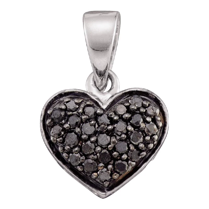 floral-inspired citrine necklace-Ripple tide necklace-10kt White Gold Womens Round Black Color Enhanced Diamond Heart Pendant 1/4 Cttw