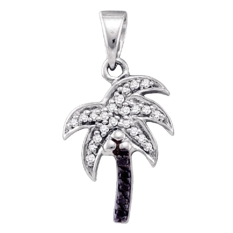 modern sleek crest ridge necklace-Horn ridge necklace-10kt White Gold Womens Round Black Color Enhanced Diamond Palm Tree Pendant 1/8 Cttw