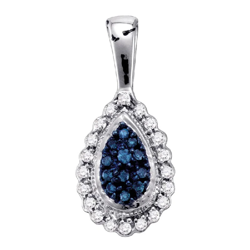 bold topaz summit apex necklace-Turquoise point necklace-10kt White Gold Womens Round Blue Color Enhanced Diamond Teardrop Pendant 1/6 Cttw