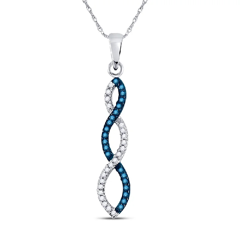 adjustable maple crest necklace-Aluminum chain necklace-10kt White Gold Womens Round Blue Color Enhanced Diamond Twist Fashion Pendant 1/8 Cttw